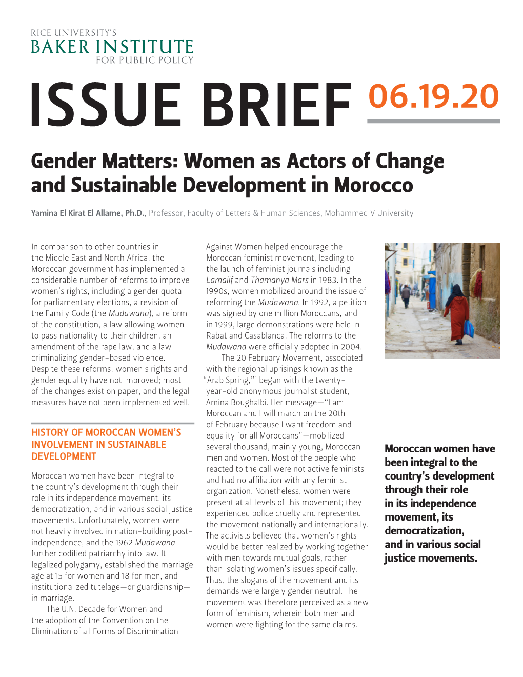 Gender Matters: Women As Actors of Change and Sustainable Development in Morocco