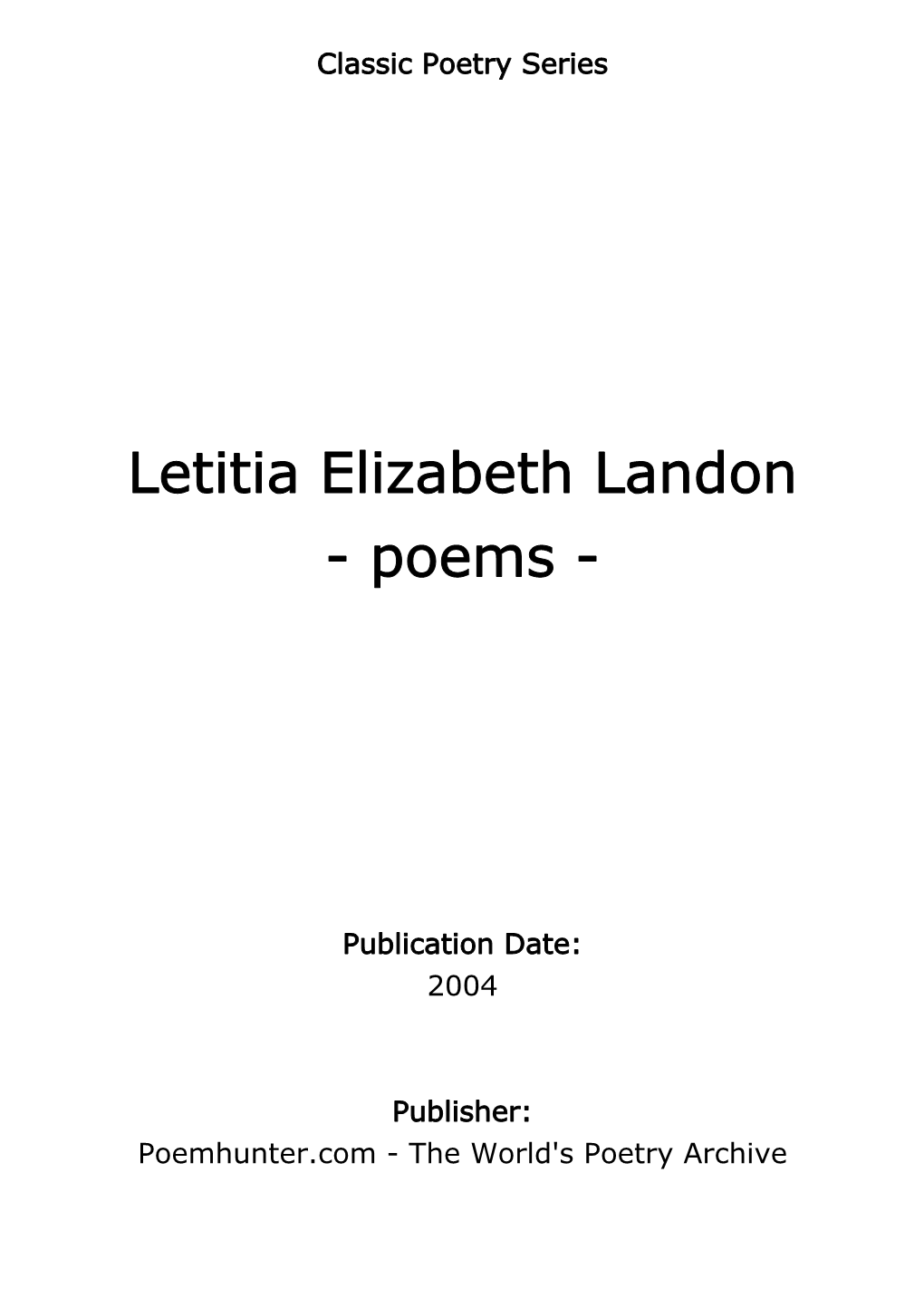 Letitia Elizabeth Landon - Poems