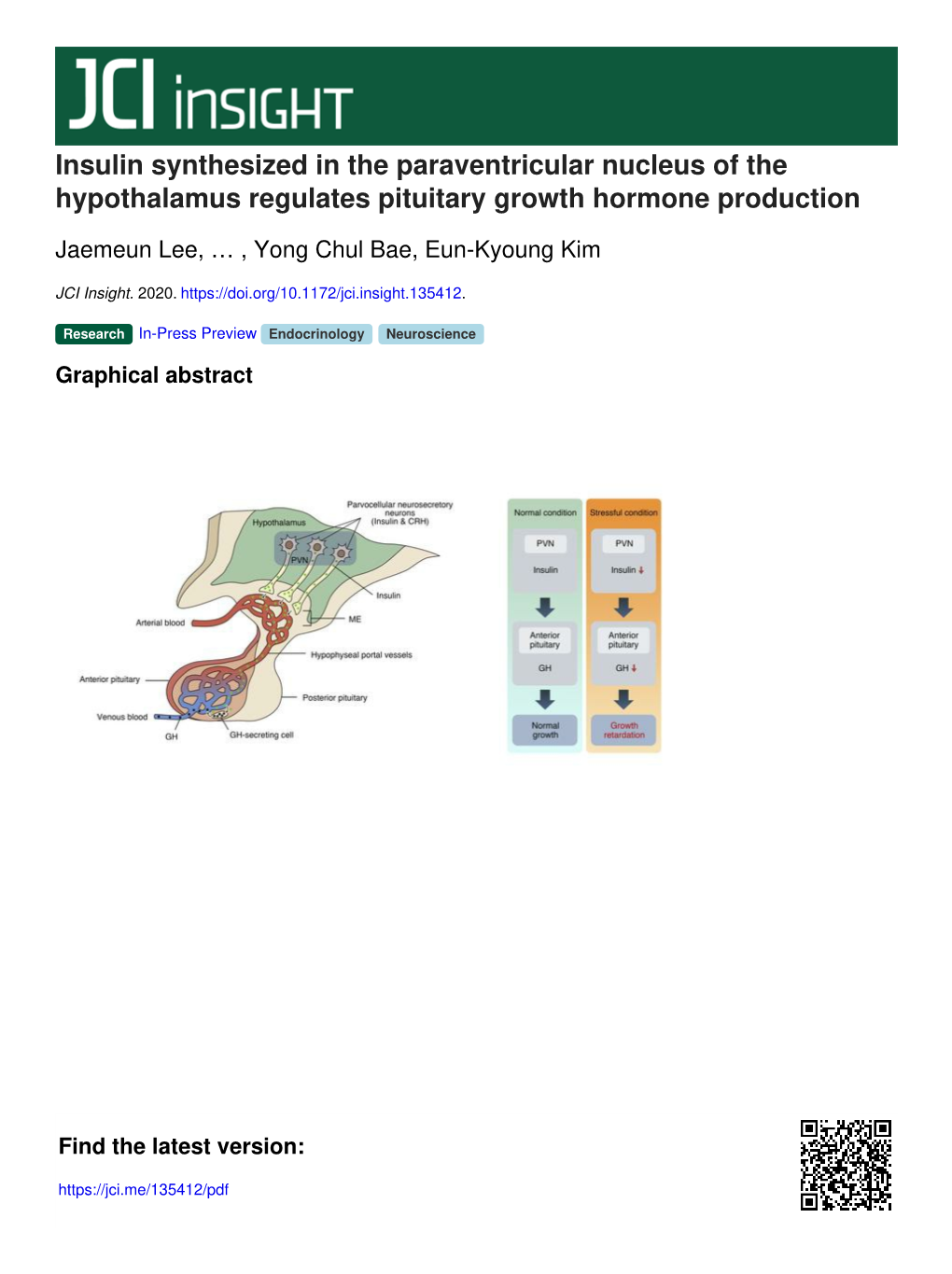 Insulin Synthesized in the Paraventricular Nucleus of the Hypothalamus Regulates Pituitary Growth Hormone Production