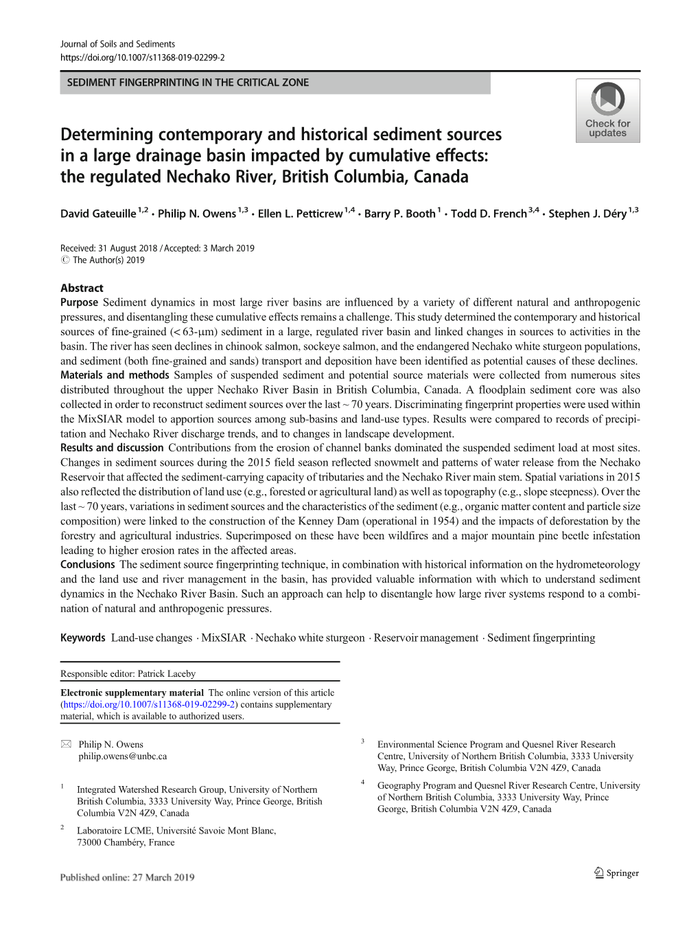 Determining Contemporary and Historical Sediment Sources in A