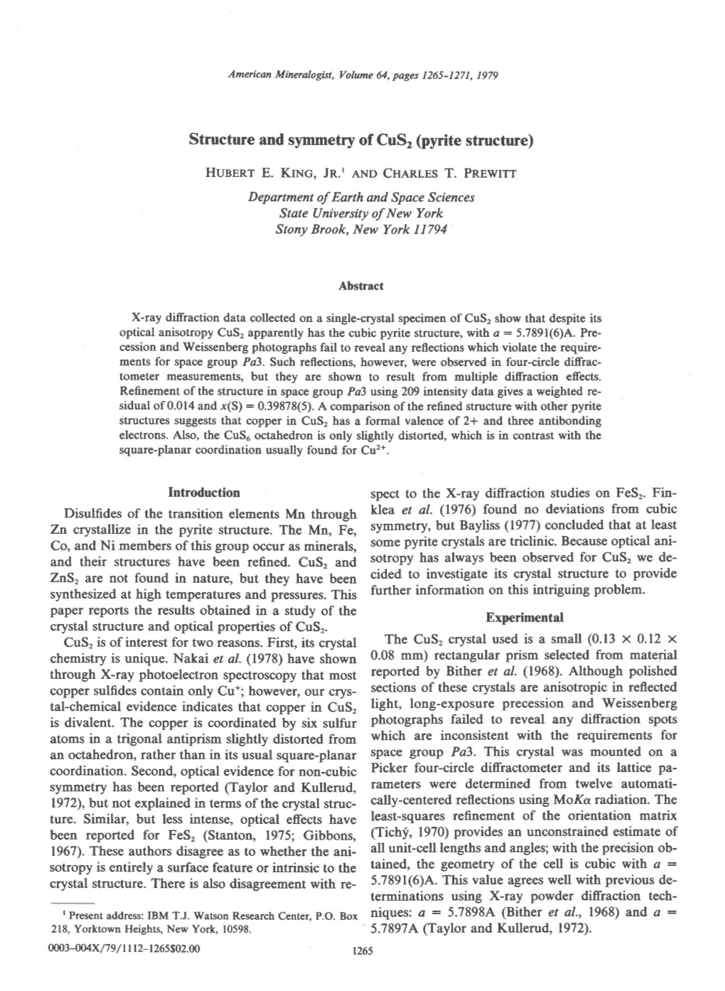 Structure and Symmetry of Cus, (Pyrite Structure)