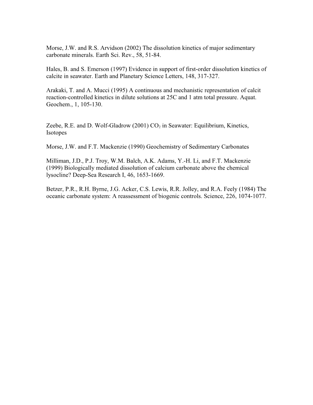 Morse, J.W. and R.S. Arvidson (2002) the Dissolution Kinetics of Major Sedimentary Carbonate