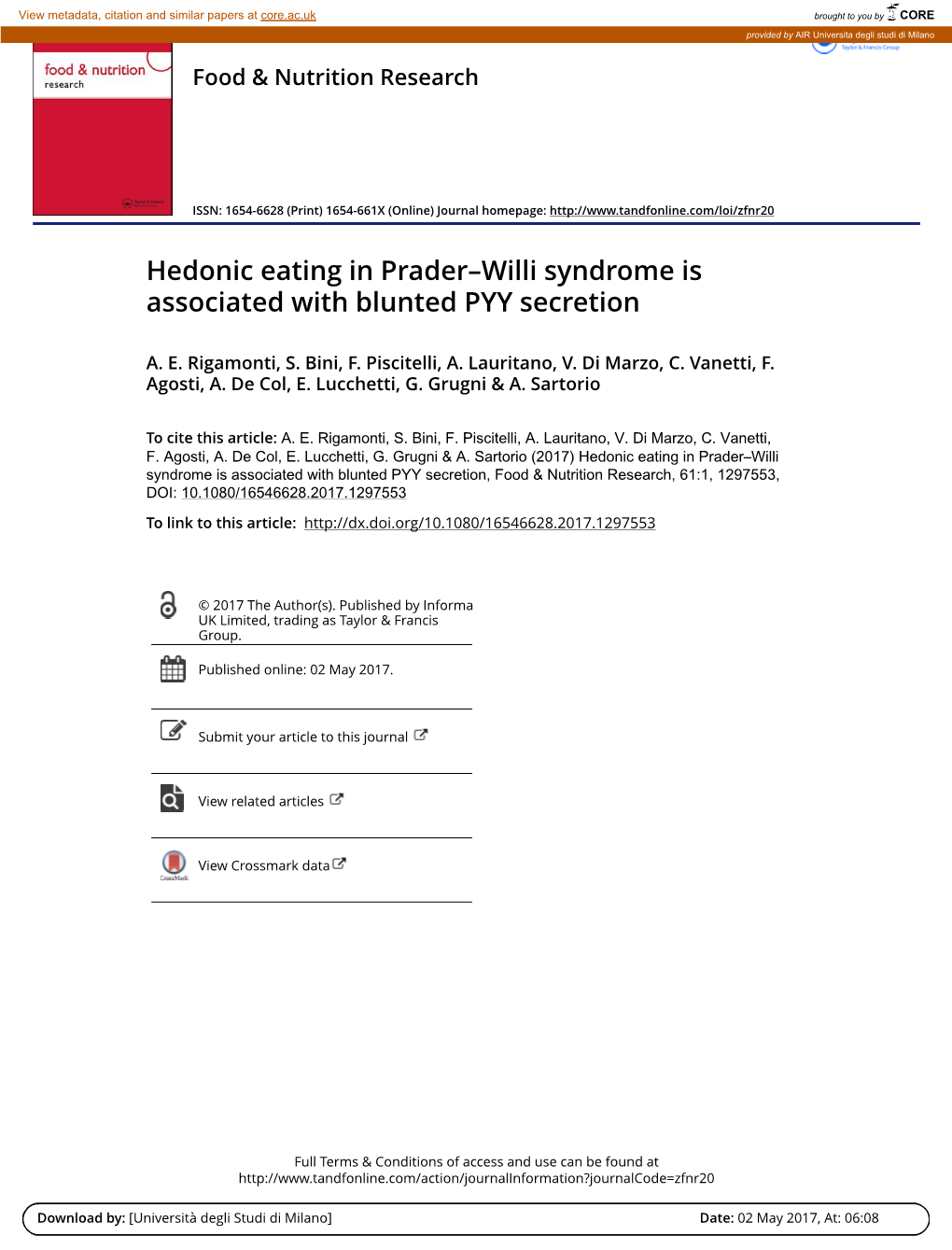 Hedonic Eating in Prader–Willi Syndrome Is Associated with Blunted PYY Secretion