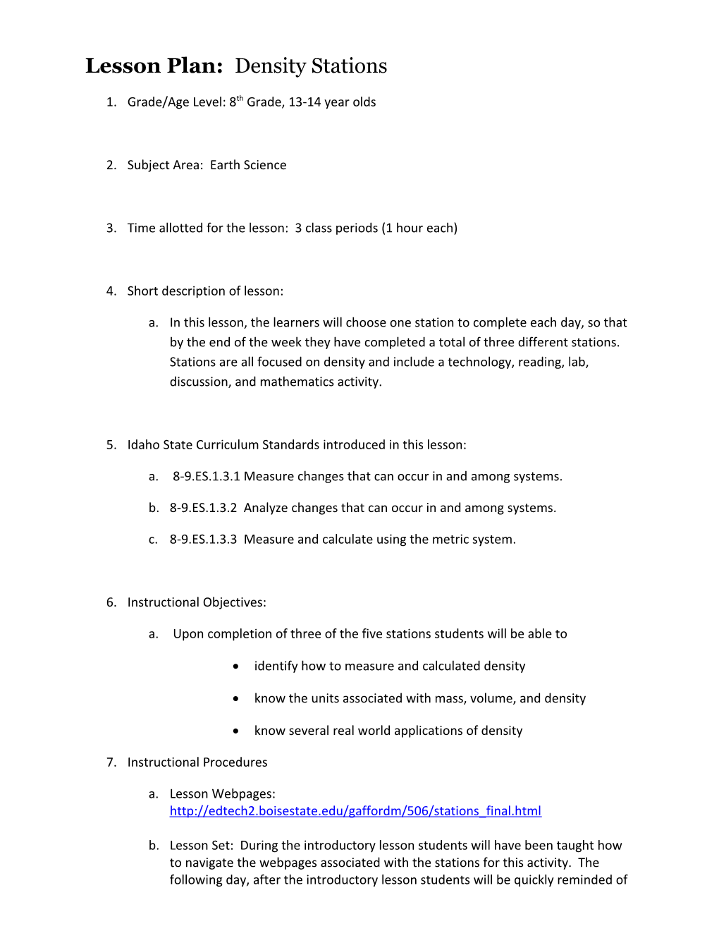 Lesson Plan: Density Stations