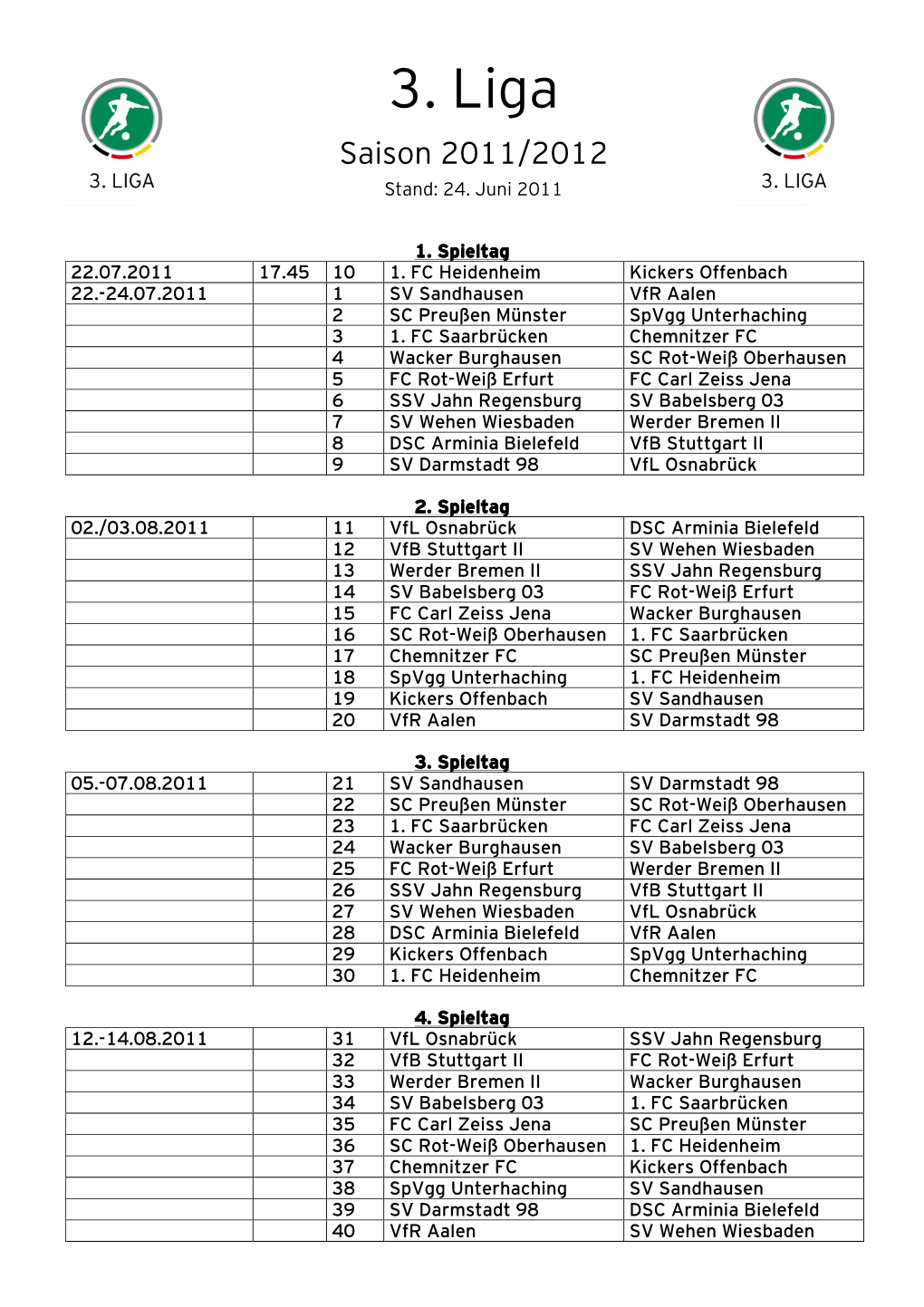 Rahmenspielplan 3. Liga 11-12