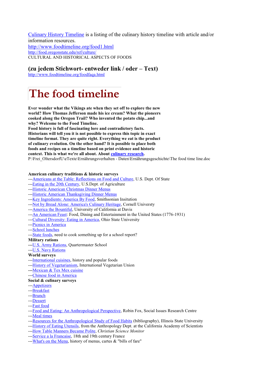 The Food Timeline