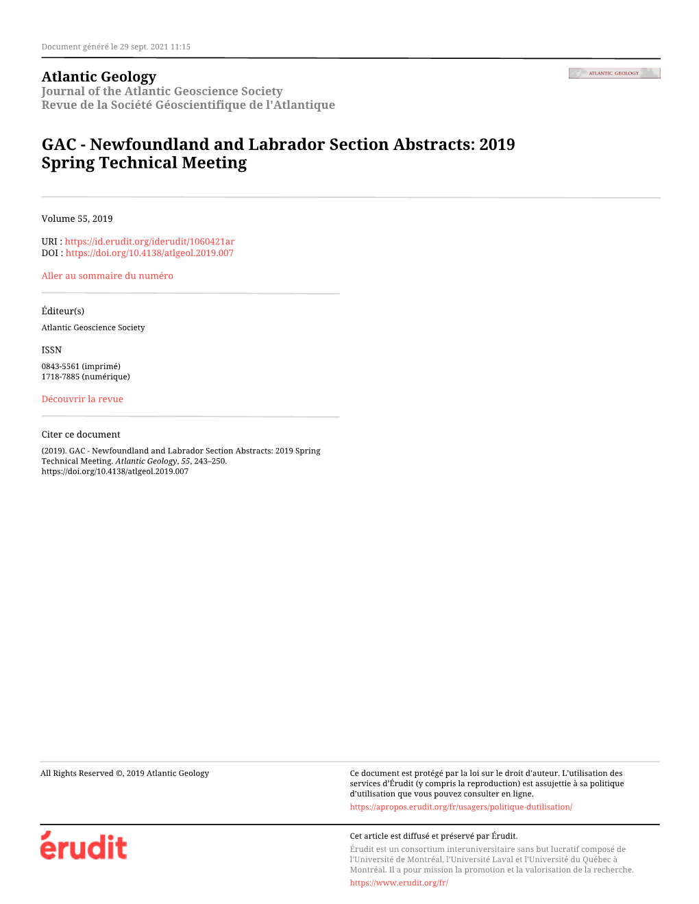 GAC - Newfoundland and Labrador Section Abstracts: 2019 Spring Technical Meeting