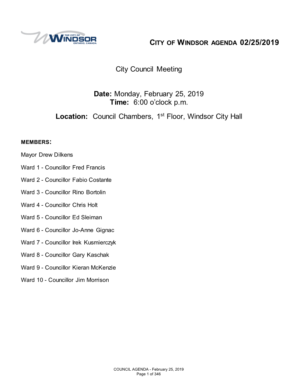 City Council Meeting Date: Monday, February 25, 2019 Time