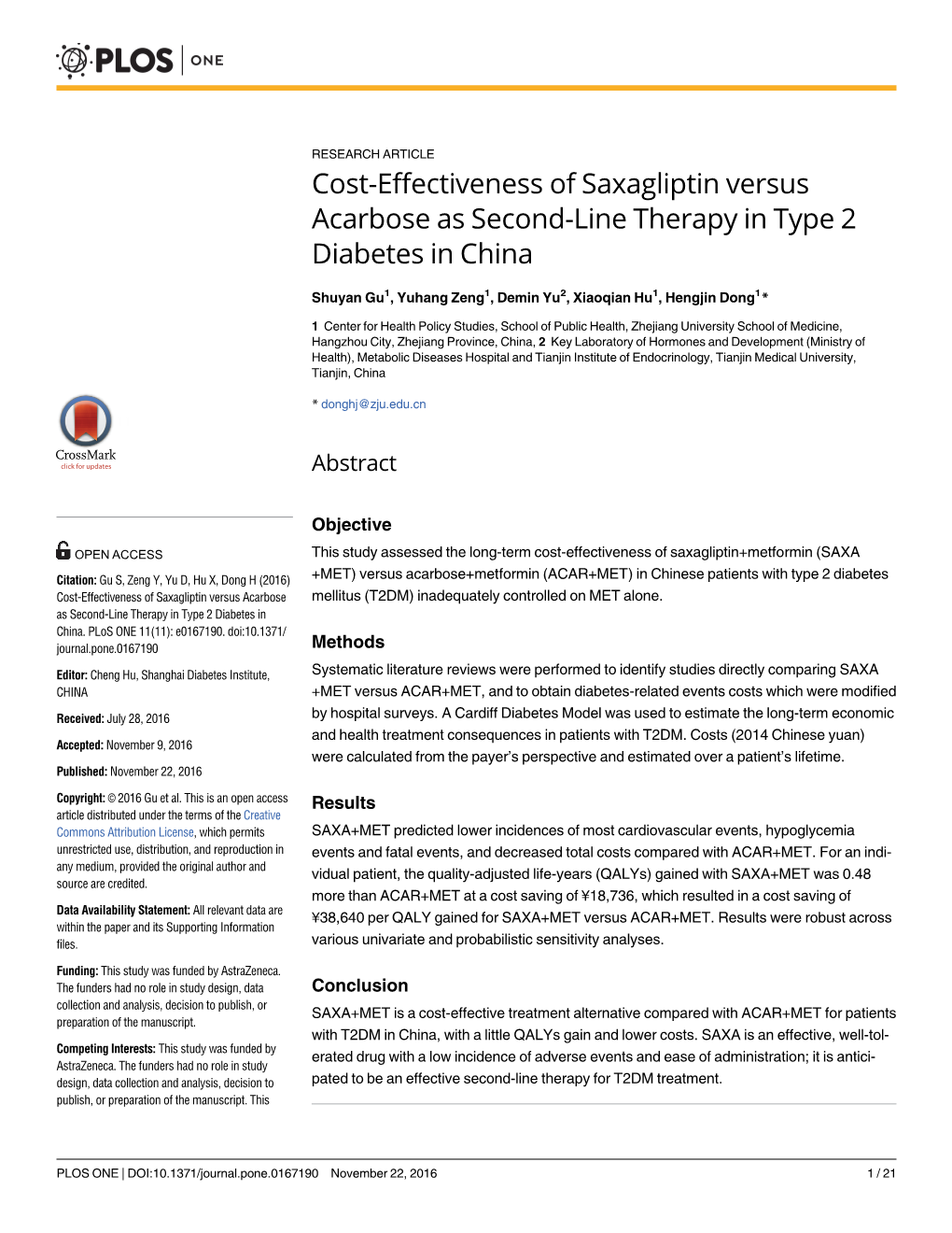 Cost-Effectiveness of Saxagliptin Versus Acarbose As Second-Line Therapy in Type 2 Diabetes in China