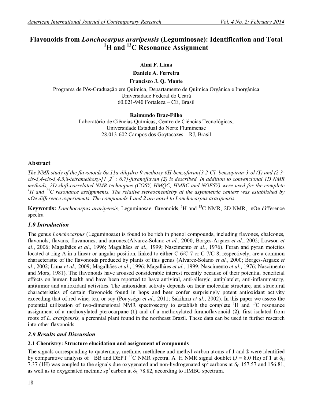 Flavonoids from Lonchocarpus Araripensis (Leguminosae): Identification and Total 1H and 13C Resonance Assignment