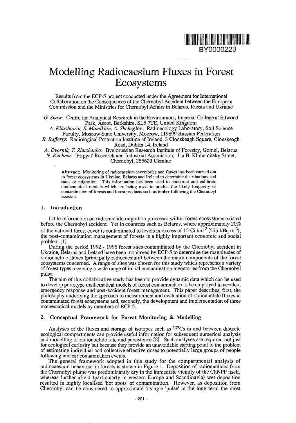 Modelling Radiocaesium Fluxes in Forest Ecosystems