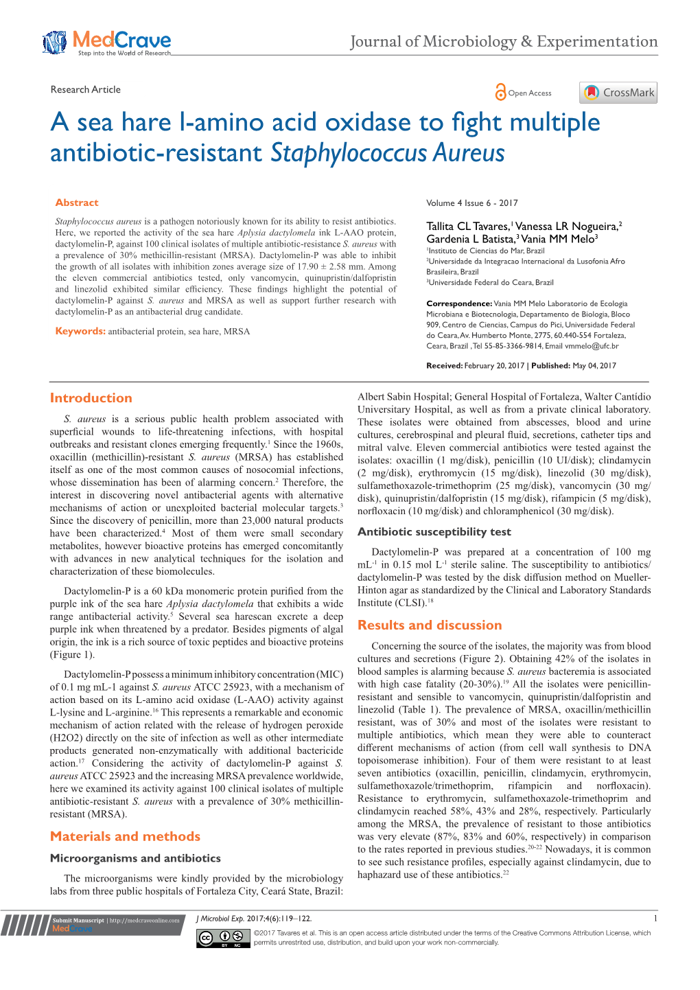 A Sea Hare L-Amino Acid Oxidase to Fight Multiple Antibiotic-Resistant Staphylococcus Aureus