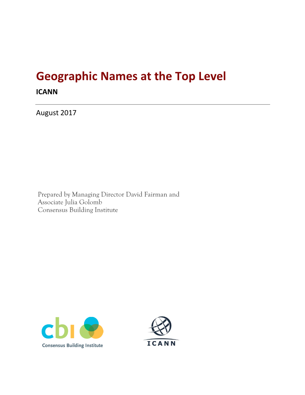 Geographic Names at the Top Level ICANN