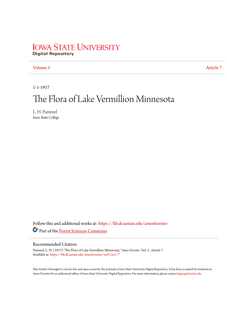 The Flora of Lake Vermillion Minnesota," Ames Forester: Vol
