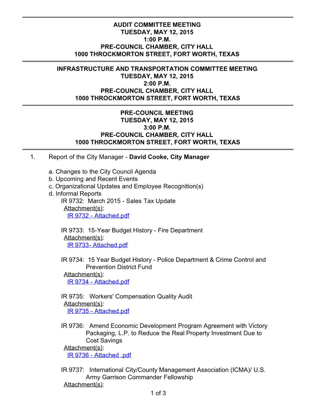 City Council Meeting Agendas;