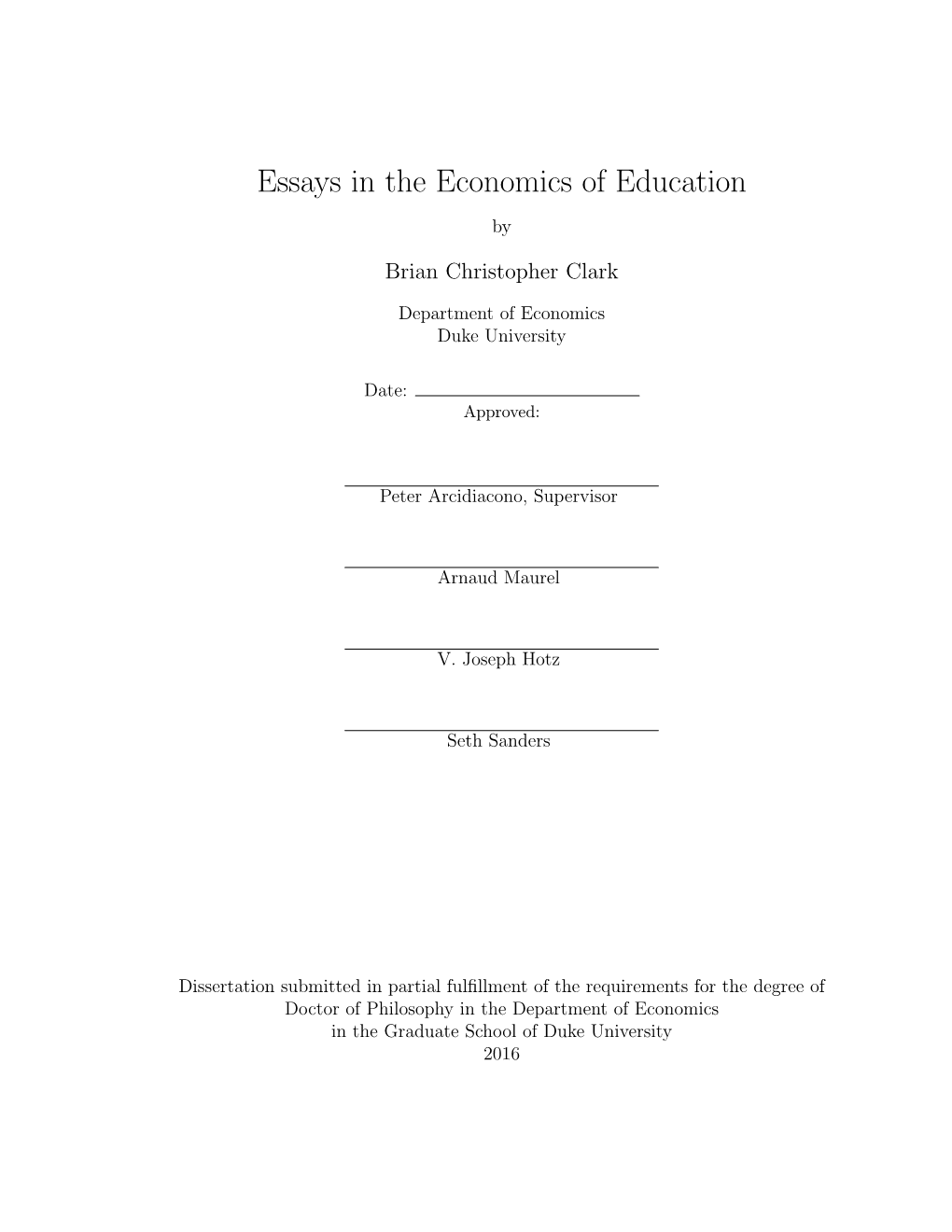 Essays in the Economics of Education
