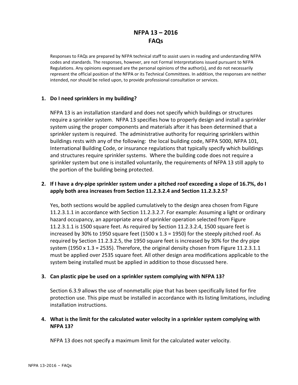 NFPA 13 – 2016 Faqs