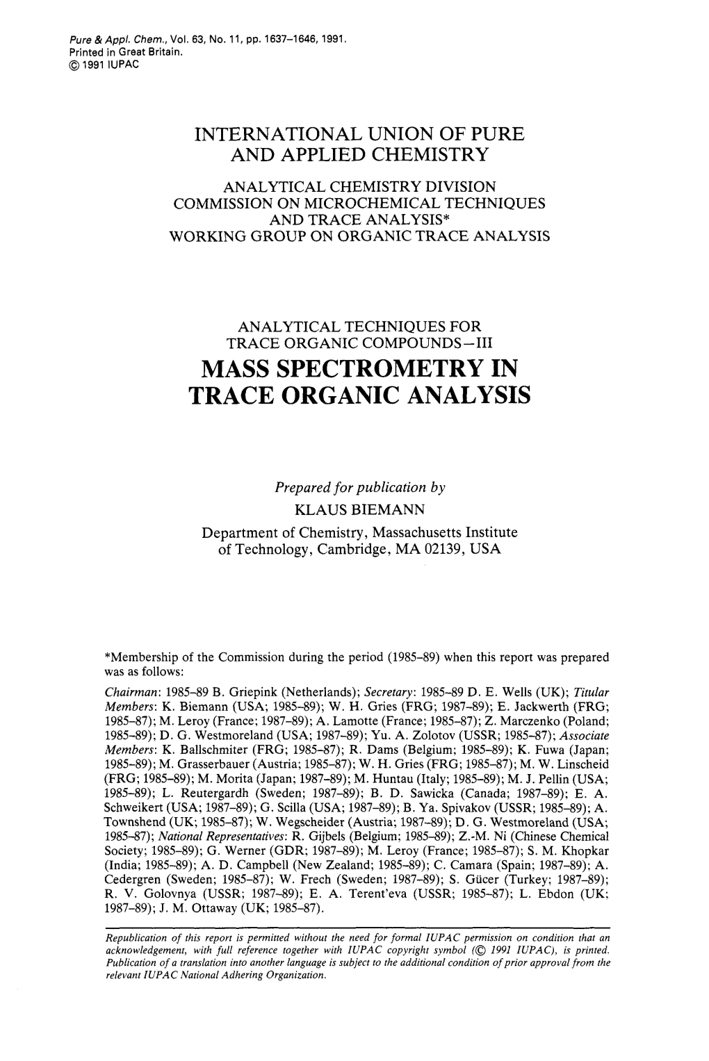 Mass Spectrometry in Trace Organic Analysis