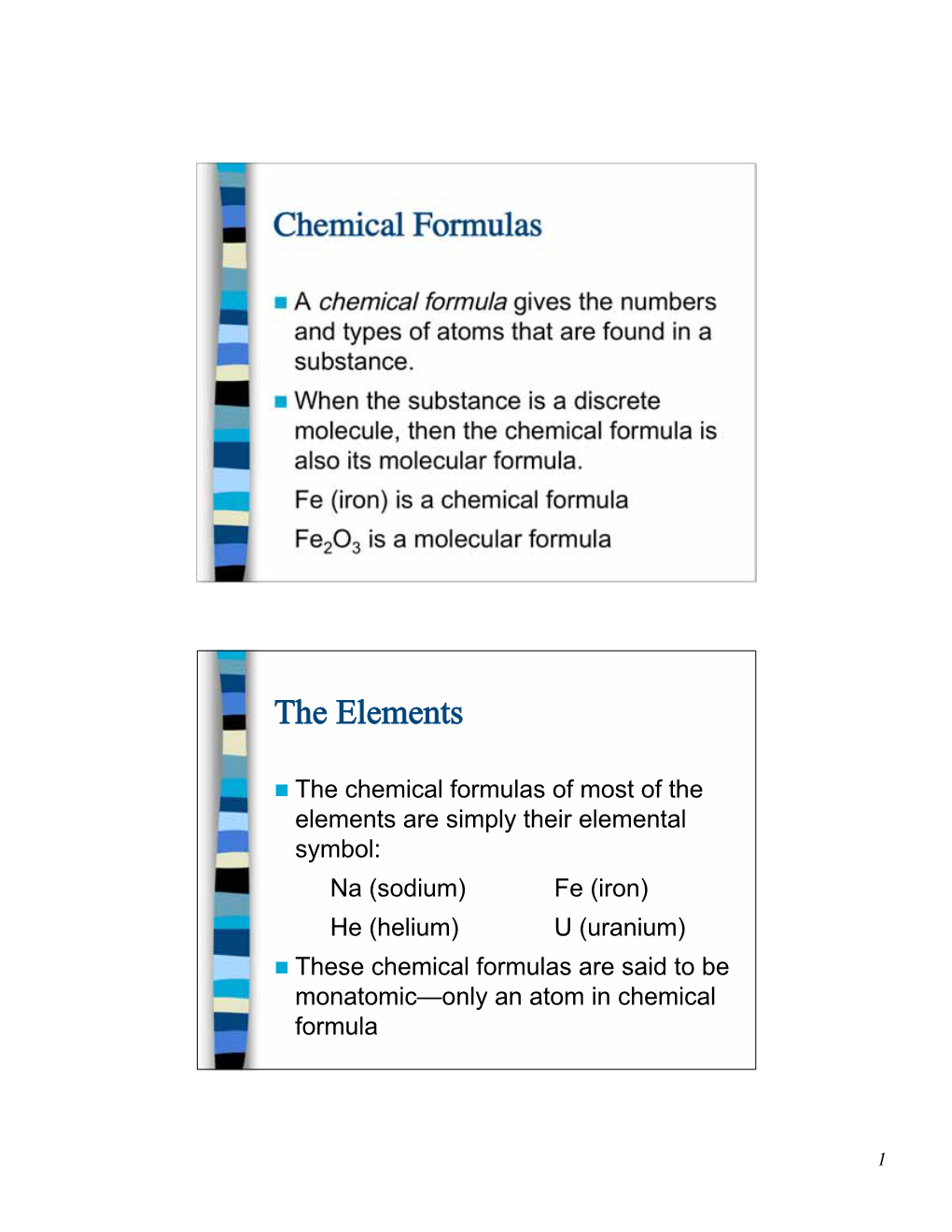 Chemical Formulas the Elements