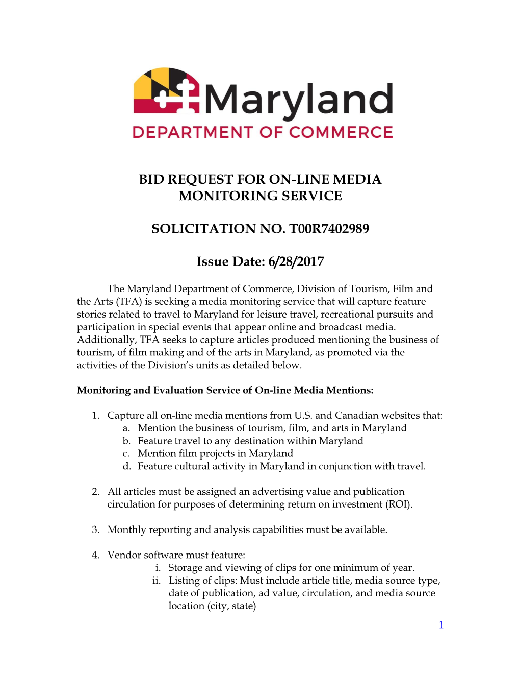 Bid Request for On-Line Media Monitoring Service