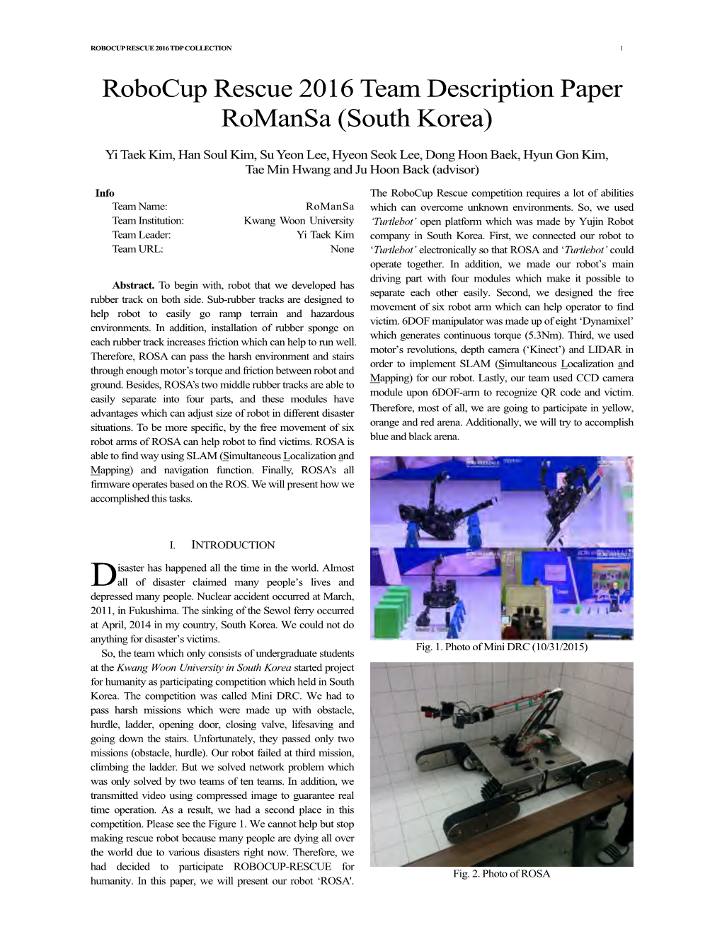 Robocup Rescue 2016 Team Description Paper Romansa (South Korea)