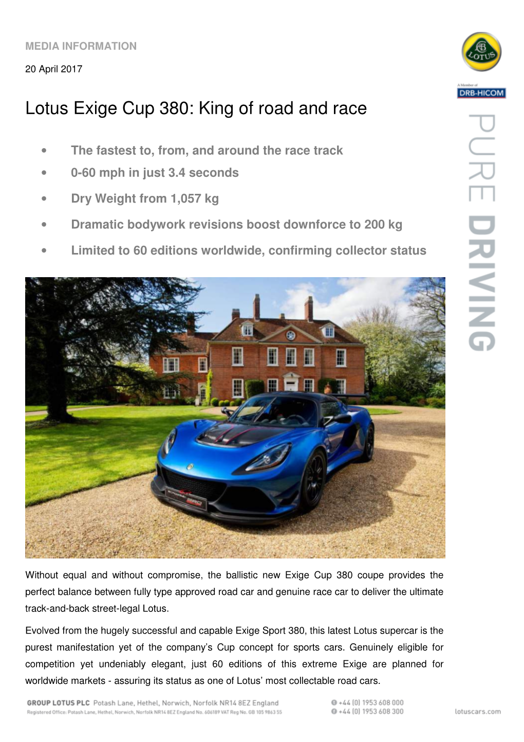 Lotus Exige Cup 380: King of Road and Race