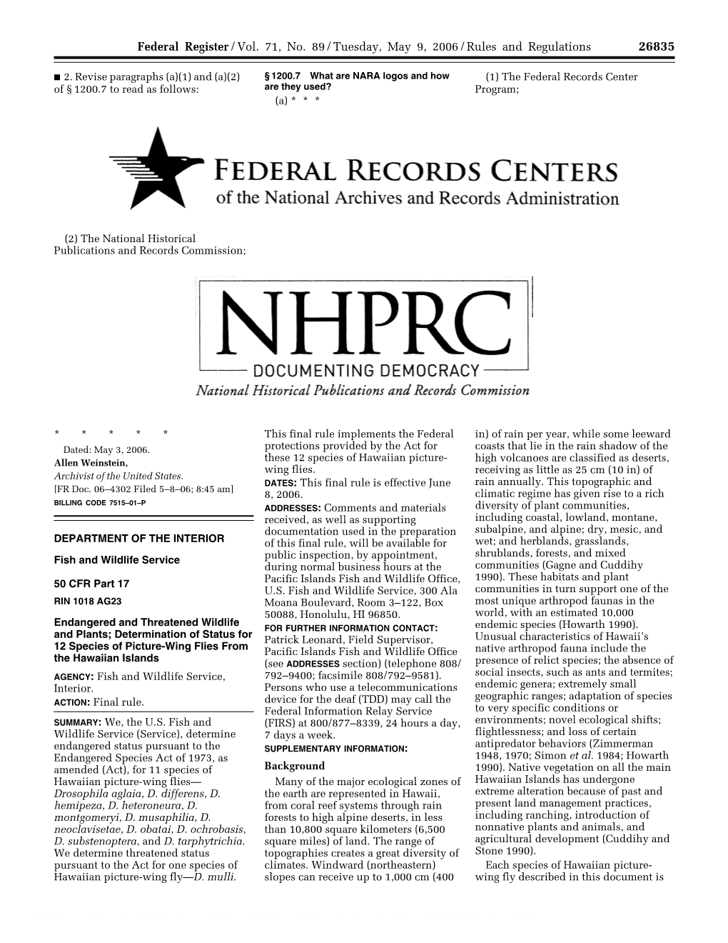 Federal Register/Vol. 71, No. 89/Tuesday, May 9, 2006/Rules