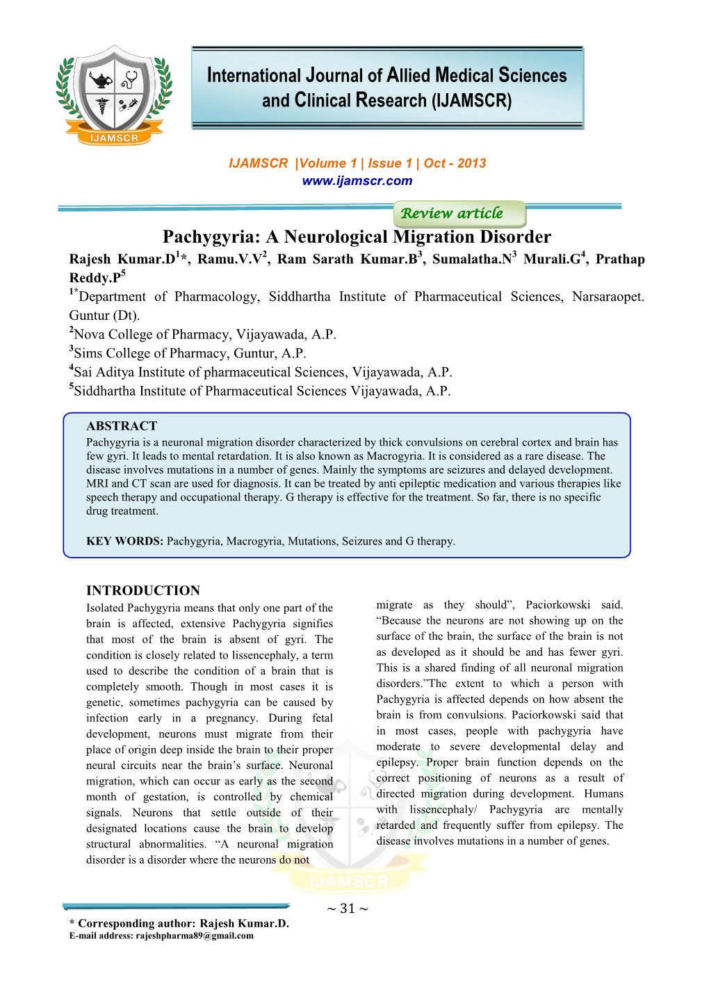 Pachygyria: a Neurological Migration Disorder International Journal Of