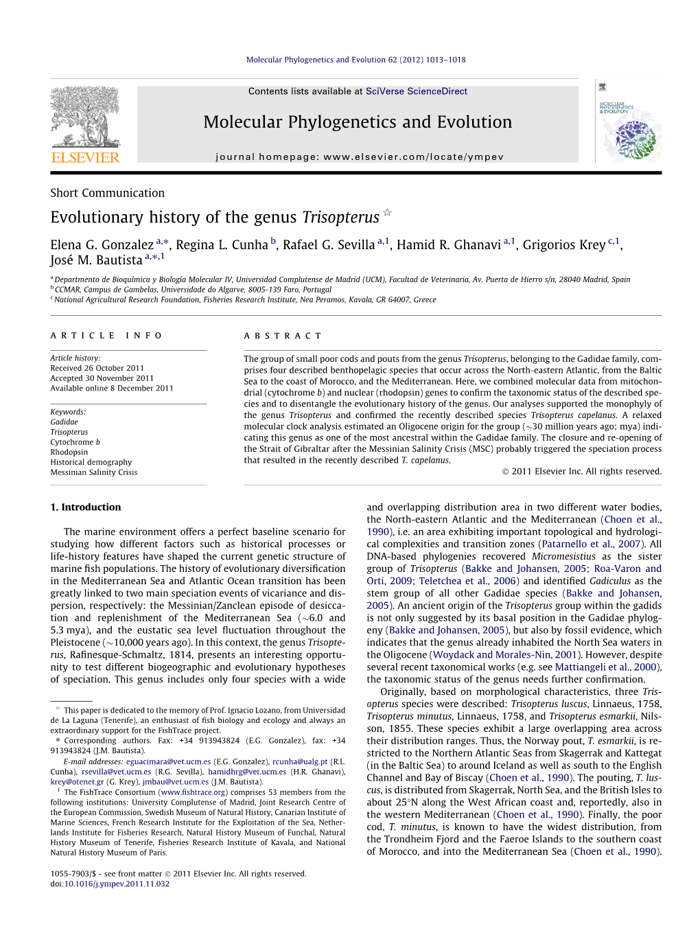 Evolutionary History of the Genus Trisopterus Q ⇑ Elena G