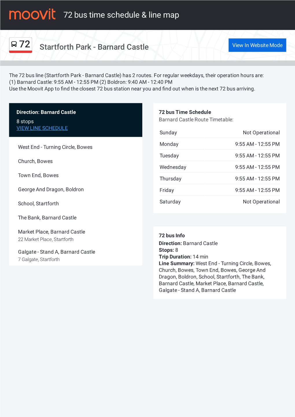 72 Bus Time Schedule & Line Route