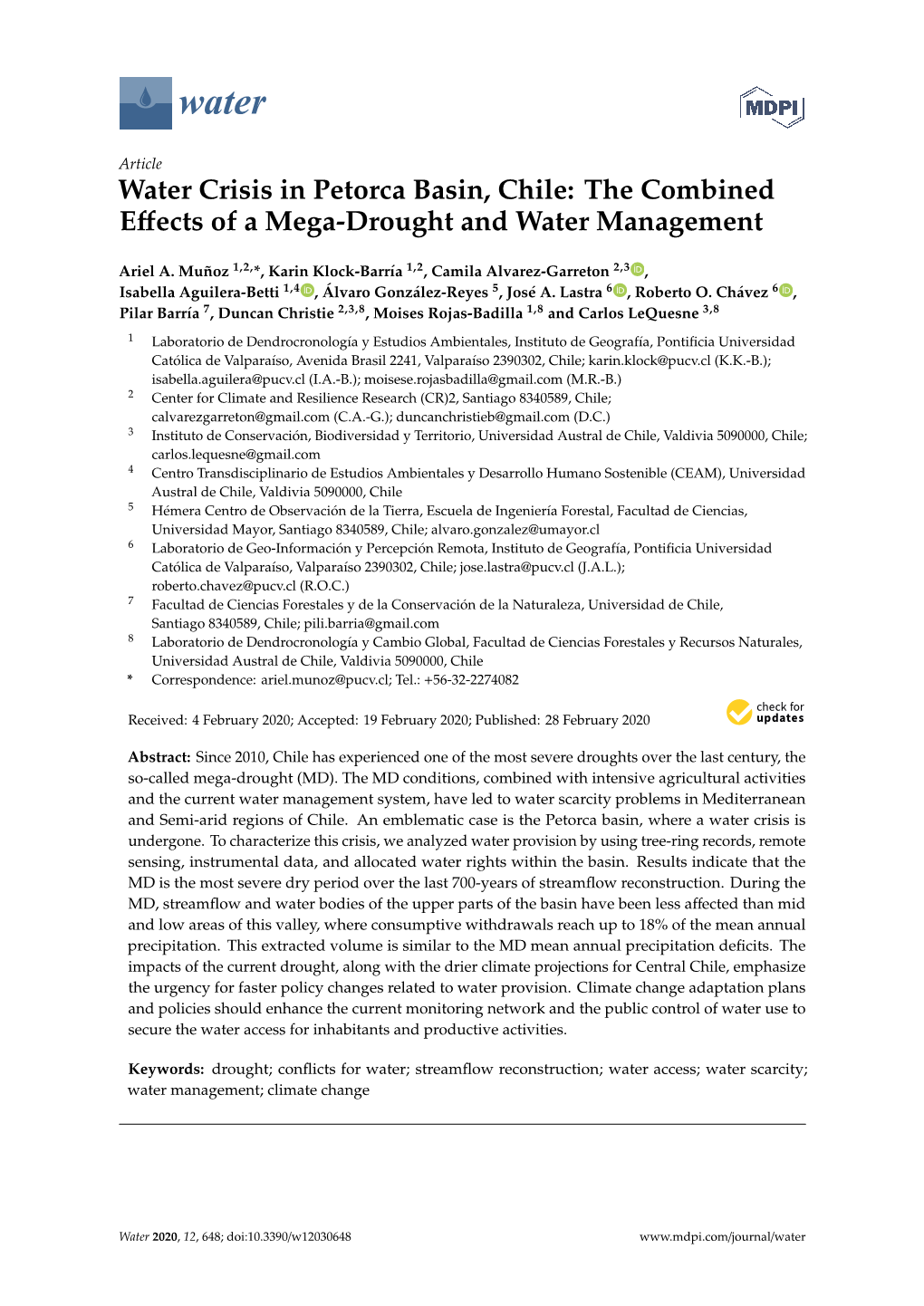 Water Crisis in Petorca Basin, Chile: the Combined Eﬀects of a Mega-Drought and Water Management