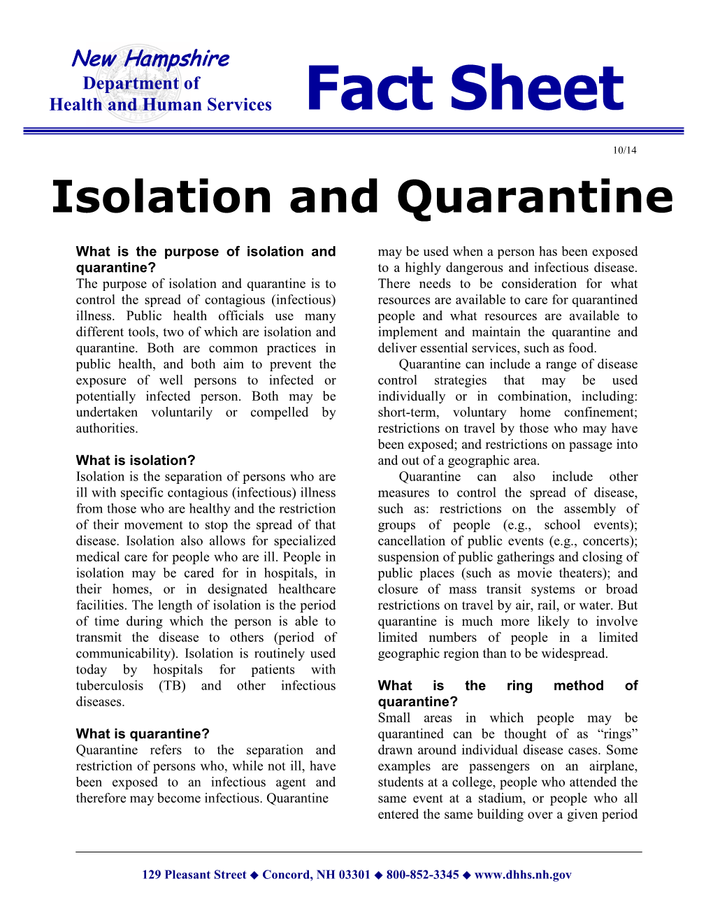 Isolation and Quarantine