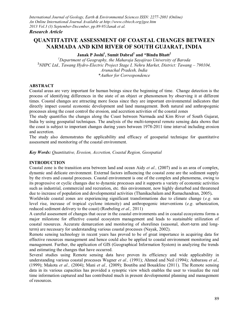 Quantitative Assessment of Coastal Changes Between