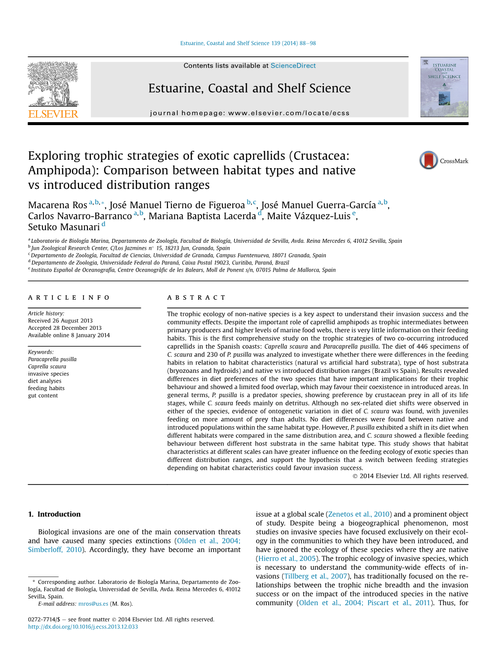 Exploring Trophic Strategies of Exotic Caprellids (Crustacea: Amphipoda): Comparison Between Habitat Types and Native Vs Introduced Distribution Ranges