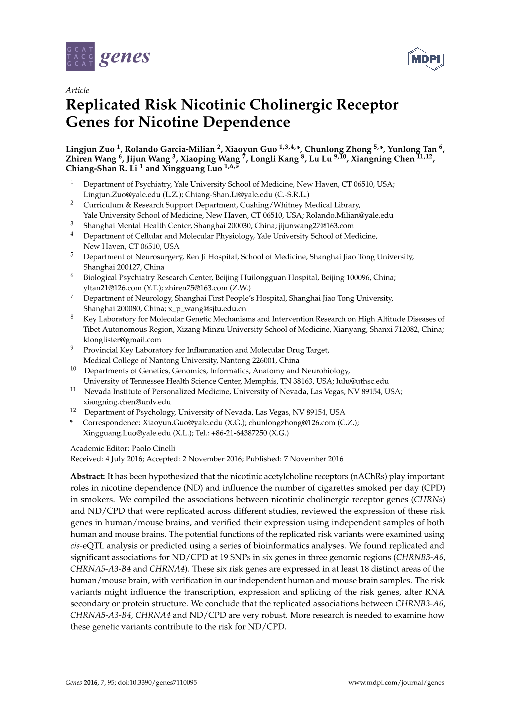 Replicated Risk Nicotinic Cholinergic Receptor Genes for Nicotine Dependence