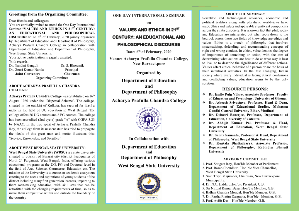 Department of Education and Department of Philosophy Acharya