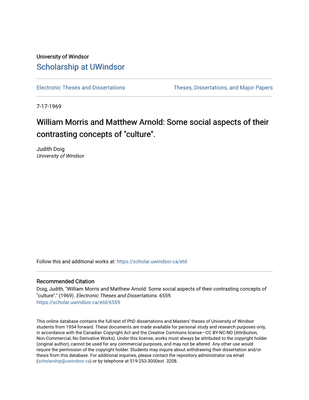 William Morris and Matthew Arnold: Some Social Aspects of Their Contrasting Concepts of "Culture"
