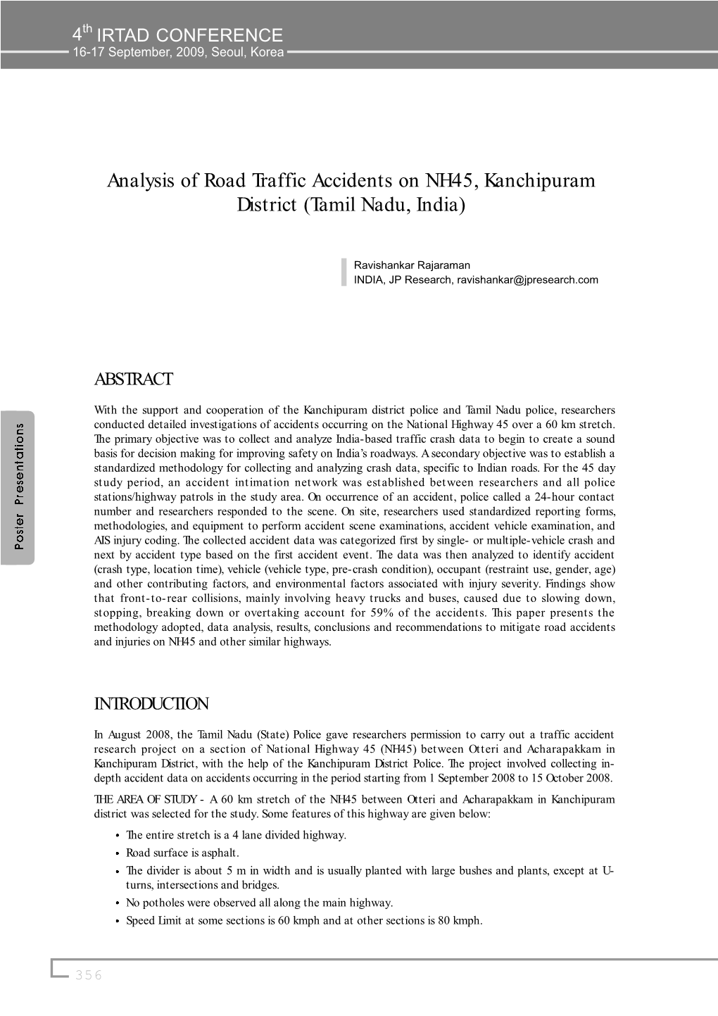 Analysis of Road Traffic Accidents on NH45, Kanchipuram District (Tamil Nadu, India)
