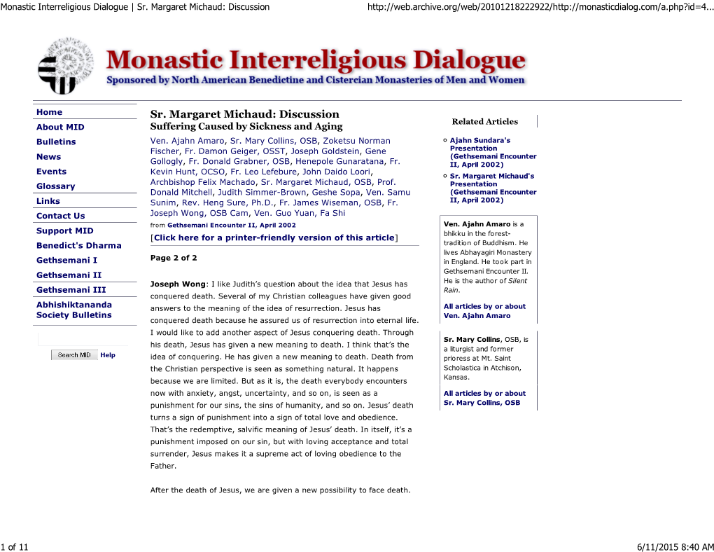 Monastic Interreligious Dialogue | Sr