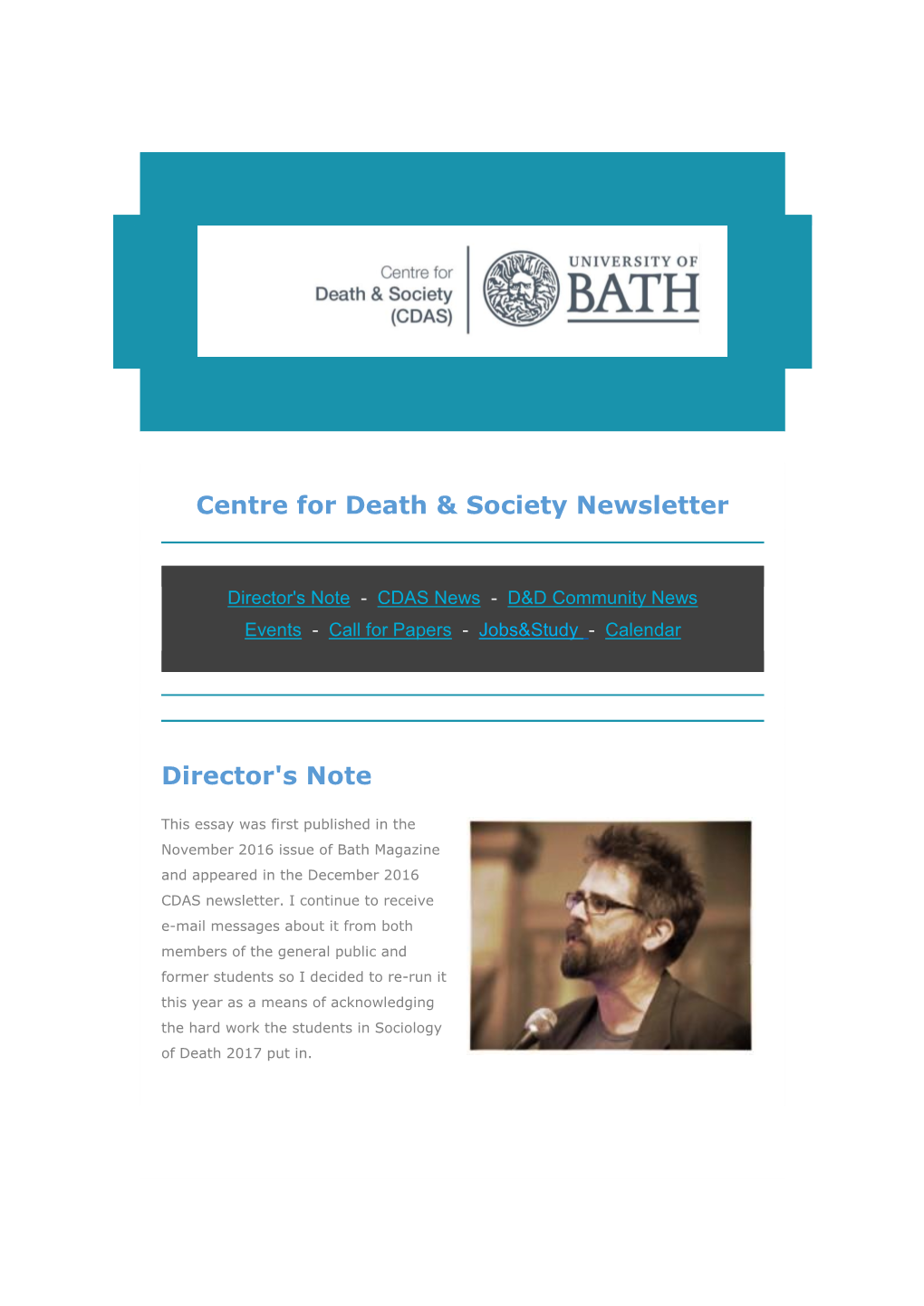 Centre for Death & Society Newsletter Director's Note