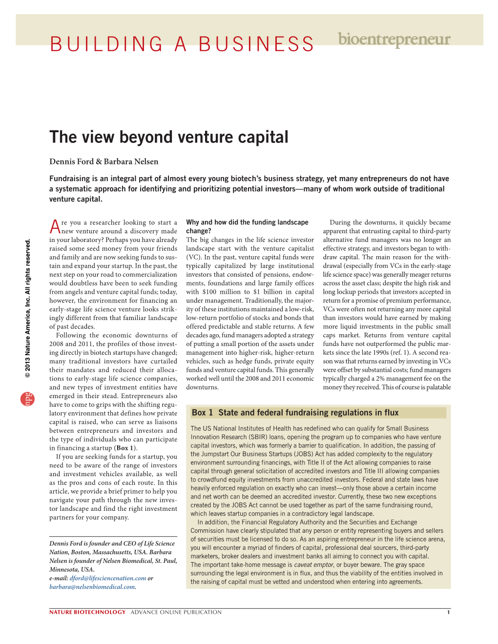 The View Beyond Venture Capital