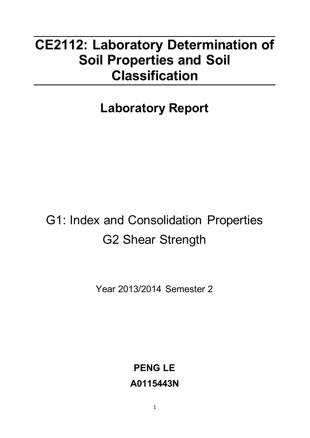 CE2112: Laboratory Determination of Soil Properties and Soil Classification