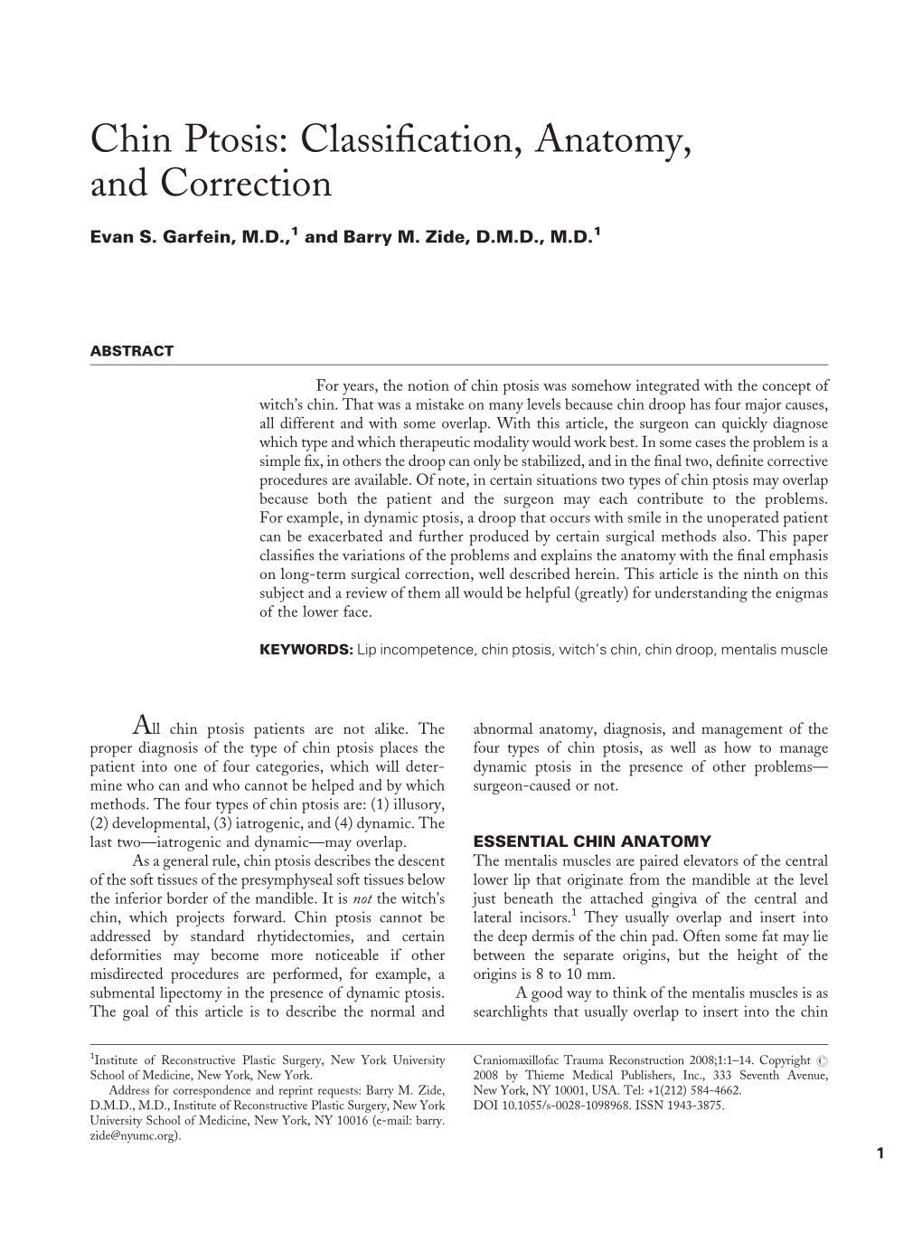 Chin Ptosis: Classification, Anatomy, and Correction/Garfein, Zide 3