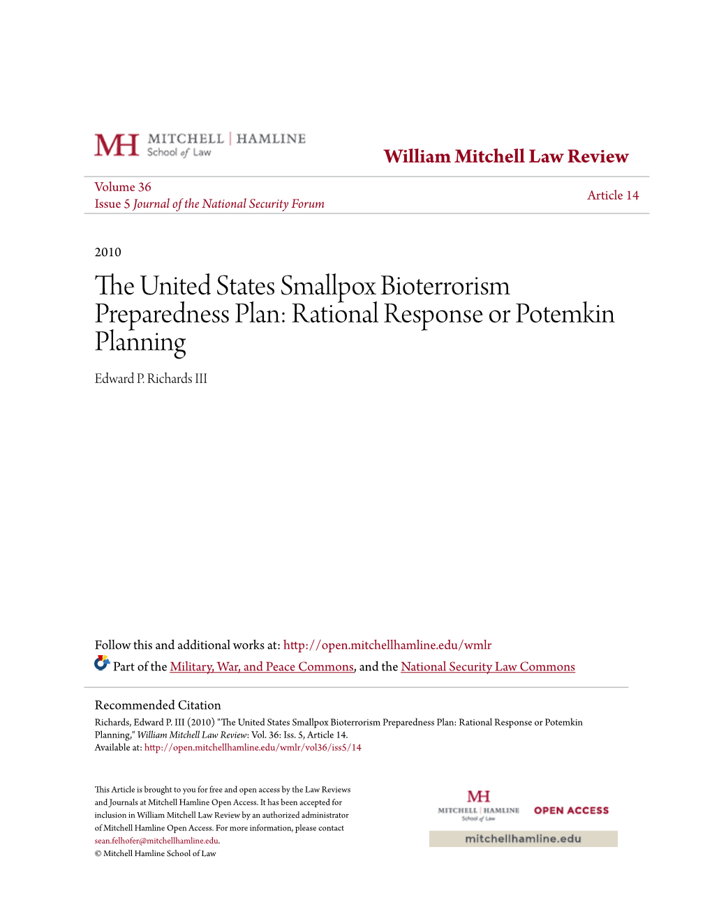 The United States Smallpox Bioterrorism Preparedness Plan: Ration
