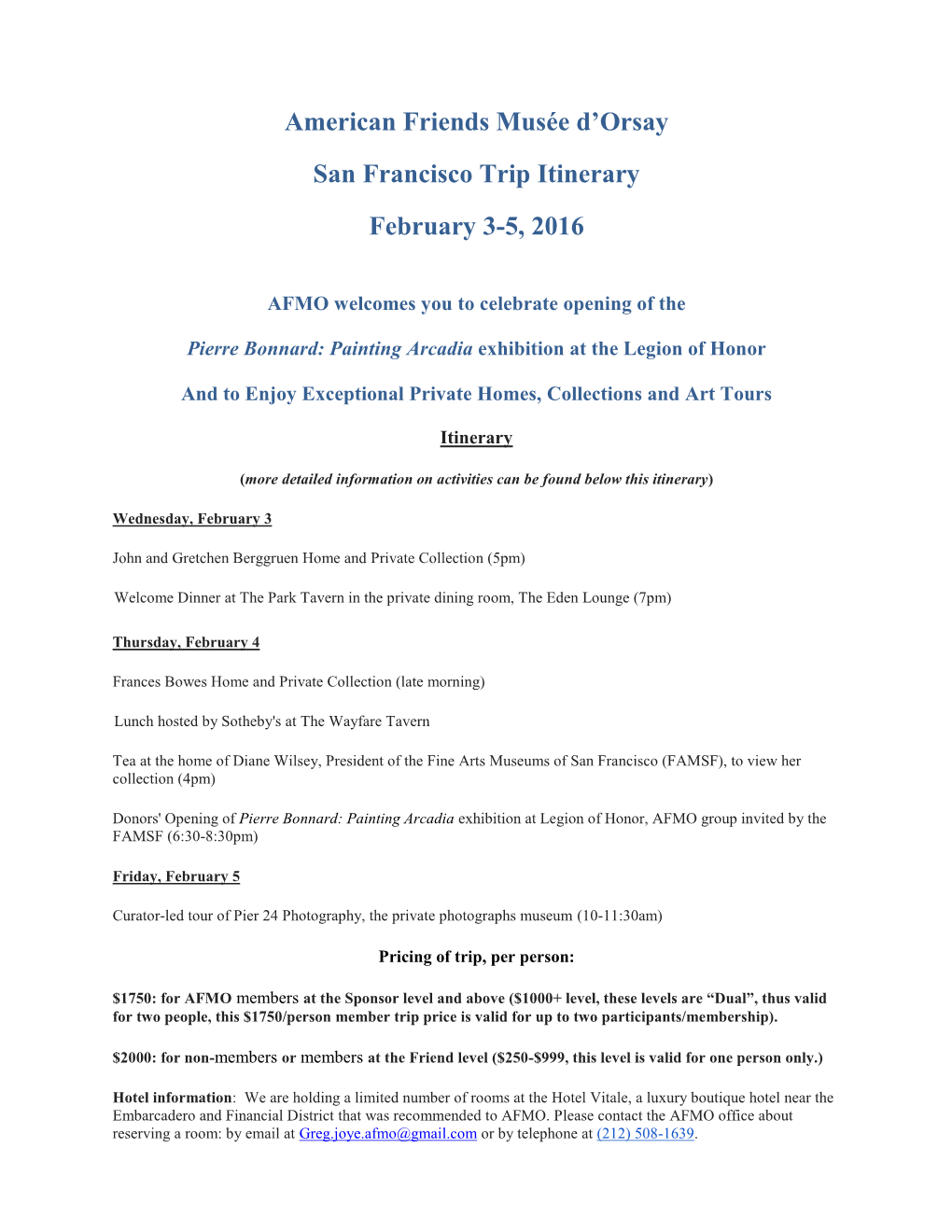 American Friends Musée D'orsay San Francisco Trip Itinerary February 3