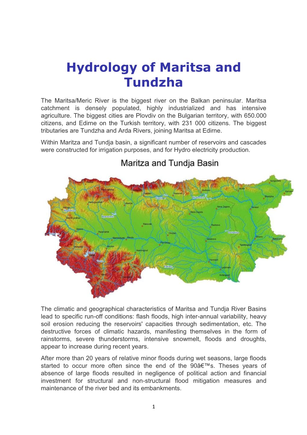 Hydrology of Maritsa and Tundzha