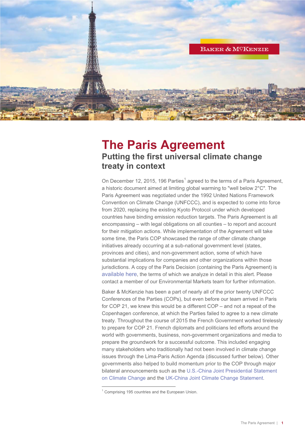 The Paris Agreement Putting the First Universal Climate Change Treaty in Context