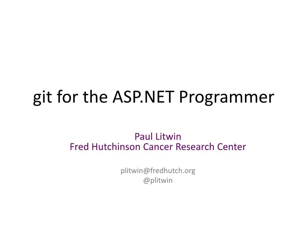 Git for the ASP.NET Programmer