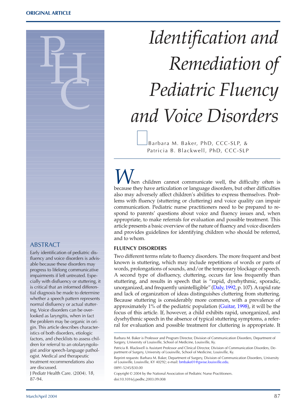 Identification and Remediation of Pediatric Fluency and Voice