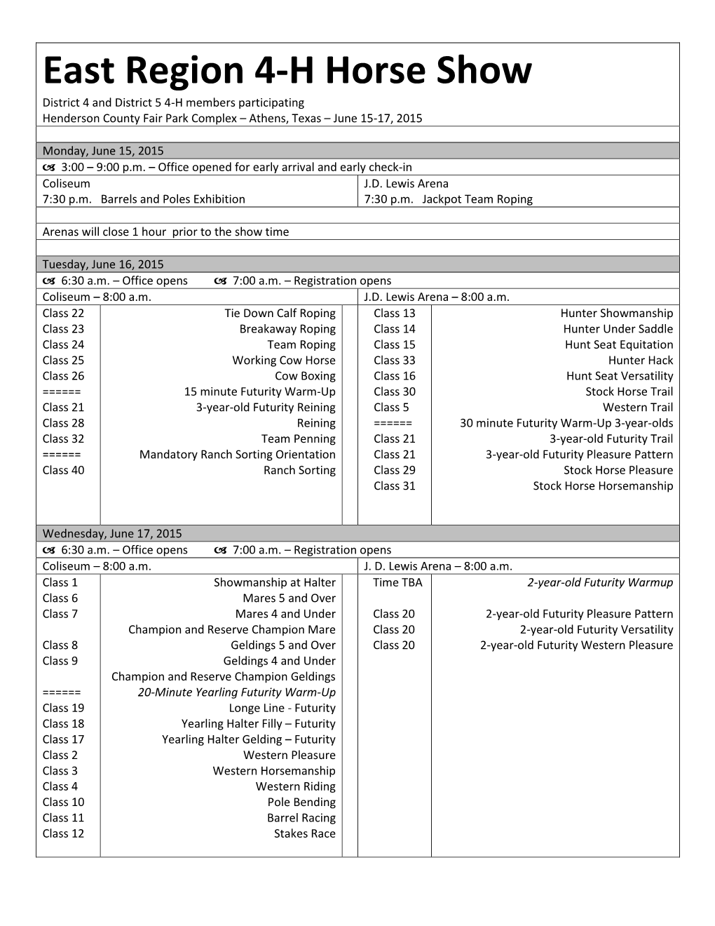 Horse Show Schedule 15